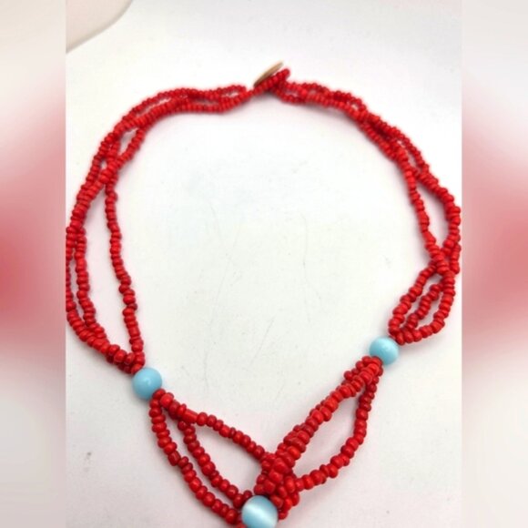Elegant red coral bead necklace with shell pendant and mul - Picture 9 of 9